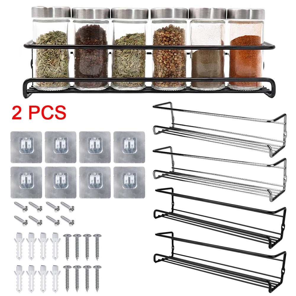 Kitchen Organizer 2 Pcs Metal Hanging Racks For Home Restaurant Wall-Mounted Seasoning Shelf Spice Jar Storage Rack Single Layer Imagen principal del producto