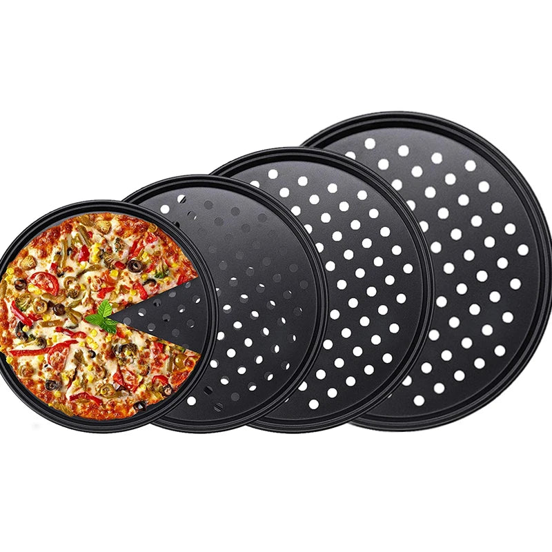 Nonstick Carbon Steel Pizza Crisper Trays Pizza Baking Pan Mold with Holes Round Deep Dish Plate Imagen principal del producto