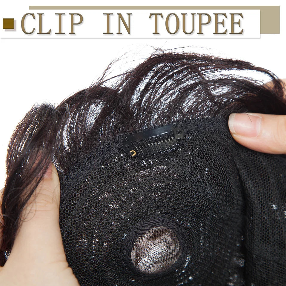 S-noilite 16x19cm 35g Men Toupee Human Hair Replacement System Hair Toppers Hairpiece 4Inch Hair Wig Men Clip In Hair Extensions Imagen secundaria del producto