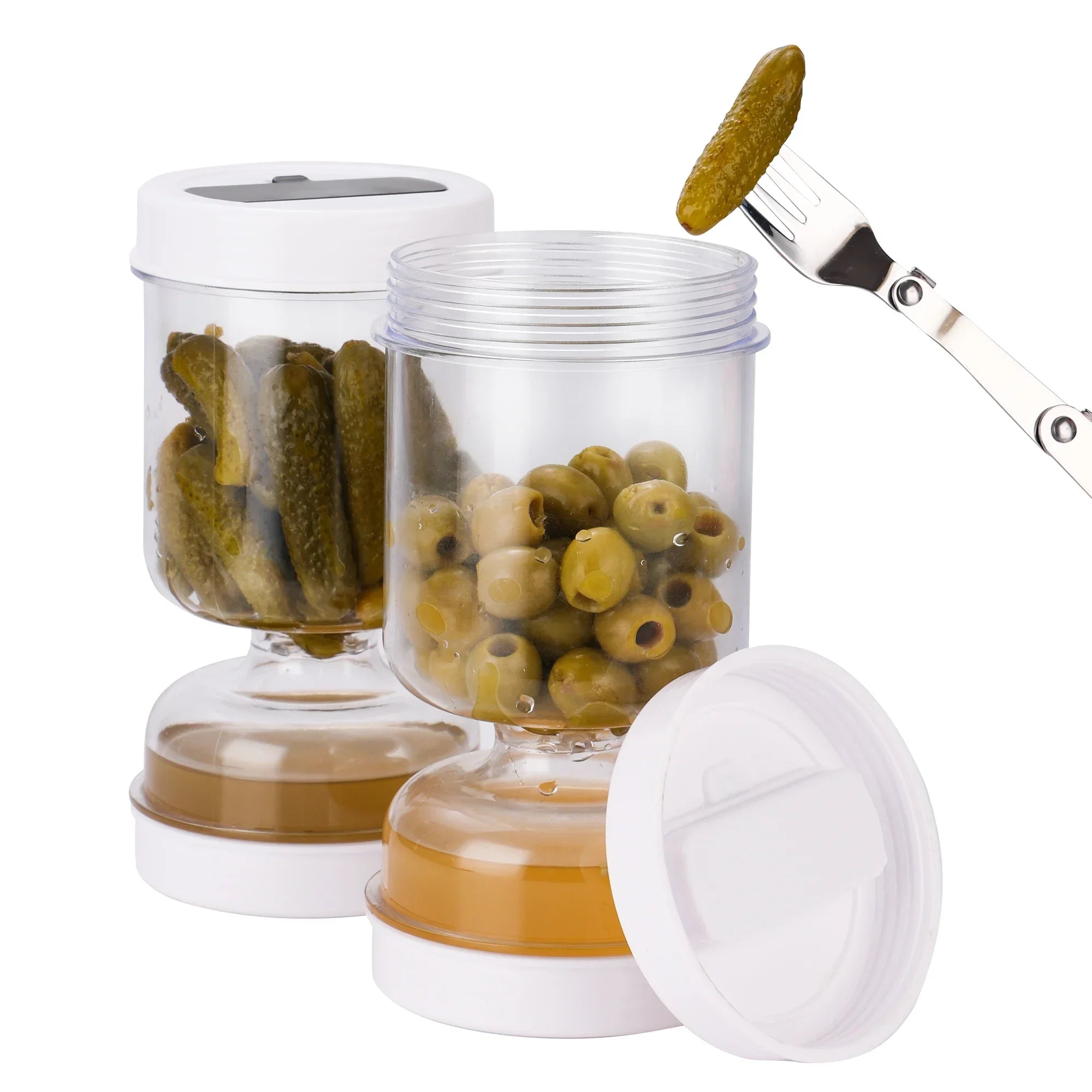 Olive and Pickle Strainer Jar, New Olive Container Hourglass Jar with Strainer Flip Pickle Container for Airtight Food Storage Secondary image