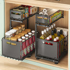 Pull-Out Under Sink Organizer, 2-Tier Adjustable Height Sliding Shelf for Kitchen/Bathroom Cabinet Storage, Black & White