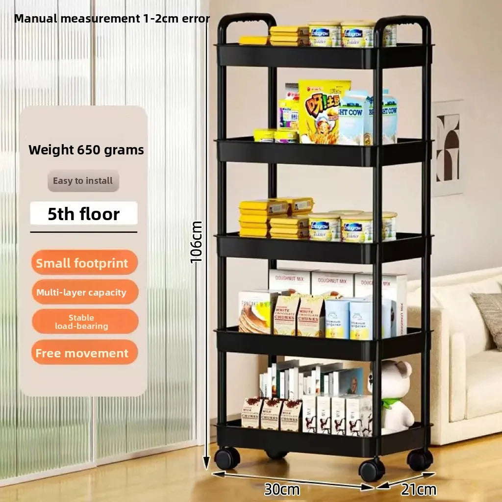 5-layer Multi-function Multifunctional Rolling Storage Cart,Open Shelves for Living Spaces Book Display,Ideal ForKitchen,Bedroom