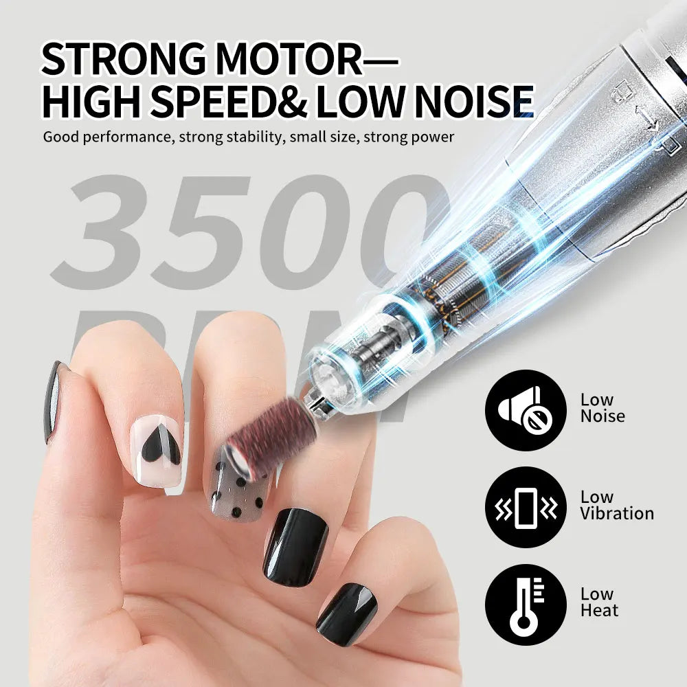 35000RPM Nail Drill Machine for Nails Rechargeable Manicure Low Noise Professional Electric Nail Drill Motor Polishe Sander Tool