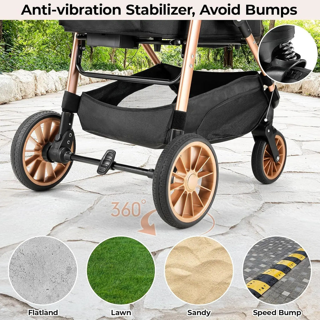 360° High Wheels Transport Foldable Cat Pet Stroller 2in1 Dog Buggy Stroller Dog Box Can Be Attached in Car, Max. load 25 kg