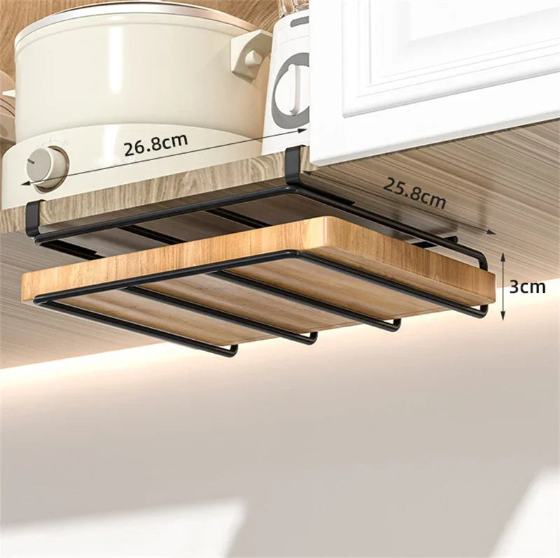 JUSTINLAU Stainless steel Kitchen Hanging Organizer Rack with Hook Paper Towel Rag Hanging Cutting Board Pot Cover Storage Shelf