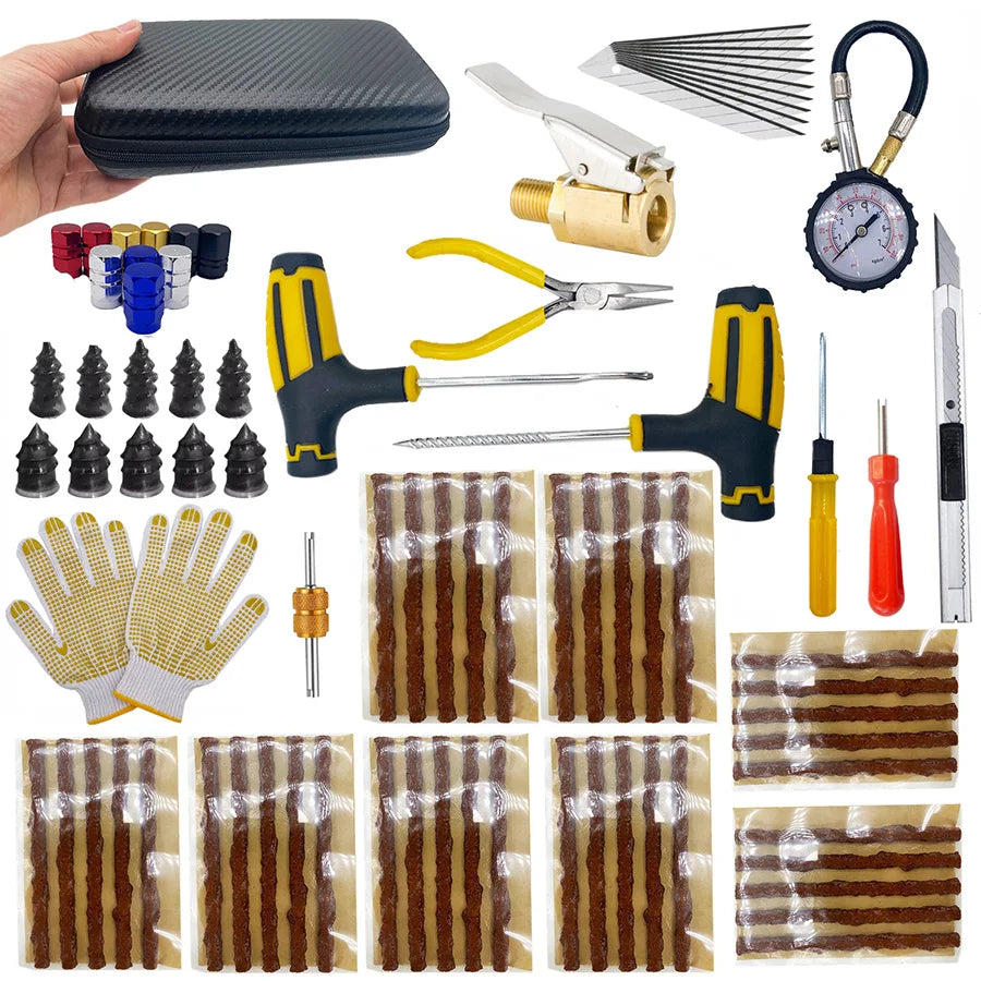 Auto Tire Repair Kit - Puncture Plug Tools, Tyre Puncture Emergency Kit for Universal Tires, with Stirring Glue Repair Tool