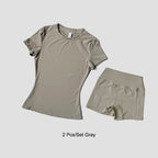 Women's Sports Yoga Set Seamless Knitted Fitness Gym Clothes Sportswear Short Sleeve Crop Top Tracksuits Gym Short Leggings