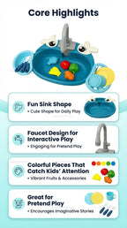 Children Play Kitchen Set with Simulated Dishwasher Sink Hand Basin Electric Circulating Water Toy for Boys Girls Kids Role Play