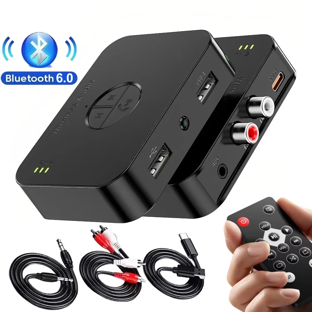 Bluetooth 6.0 Audio Receiver 3.5mm AUX RCA Stereo Lossless Music Wireless Adapter Support U-Disk Play For Car Speaker Amplifier