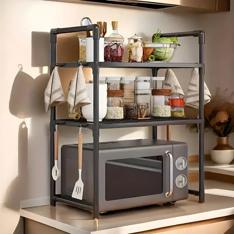1pc Microwave Oven Storage Rack, Space-saving Countertop Kitchen Utensils Tableware Organizer, Kitchen Accessories Plastic Shelf Image principale du produit