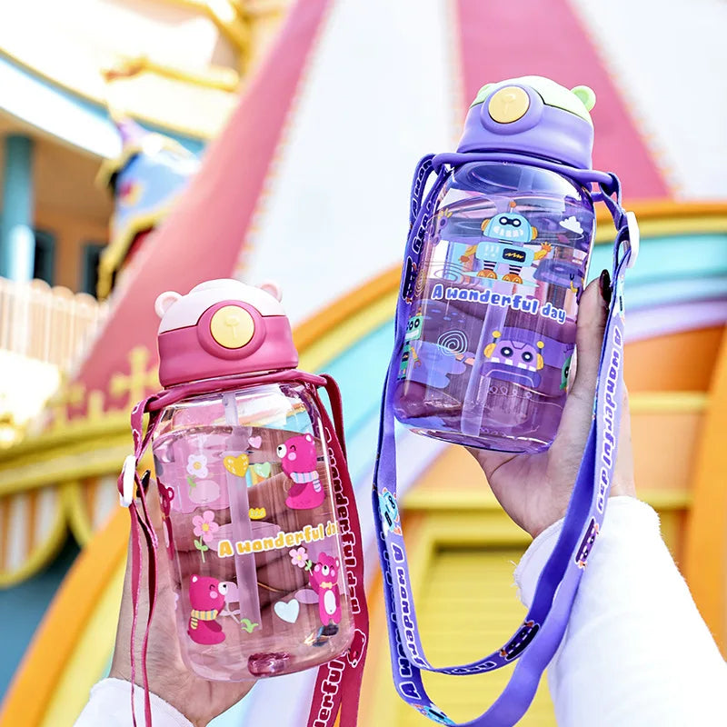 1PC Kids Water Sippy Cup Kids Water Bottle with Straw and Handle Portable Drinking Bottle Cup Children Imagen secundaria del producto