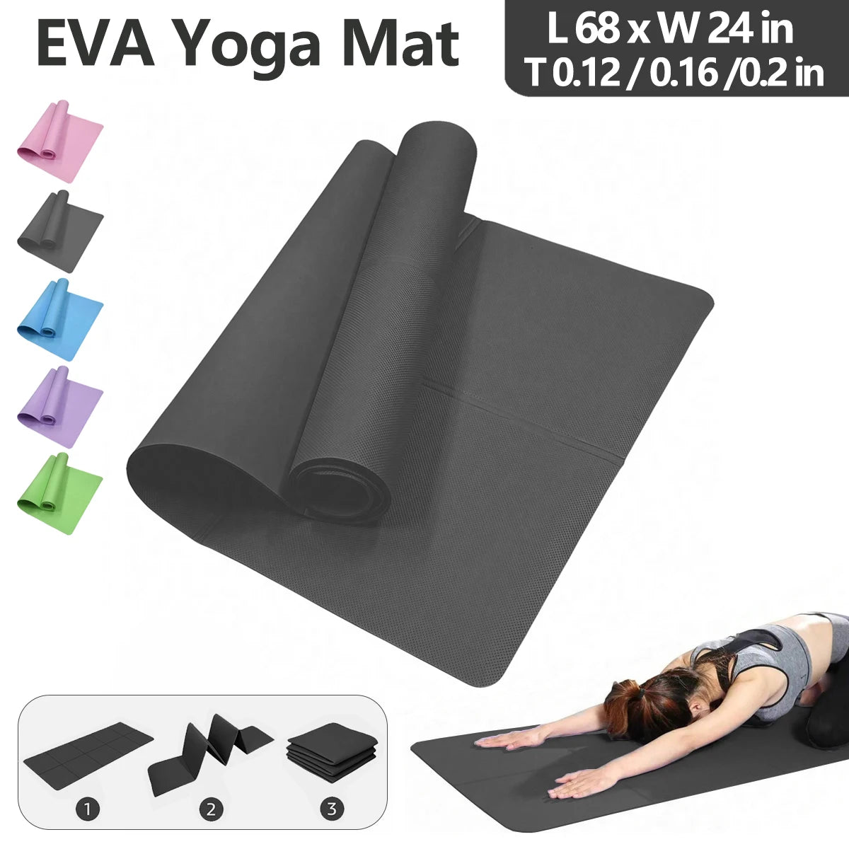 Foldable Yoga Mat Eco Friendly EVA Folding Travel Fitness Exercise Mat 3mm/4mm/6mm Thicknesses for Yoga Pilates & Floor Workouts Main image