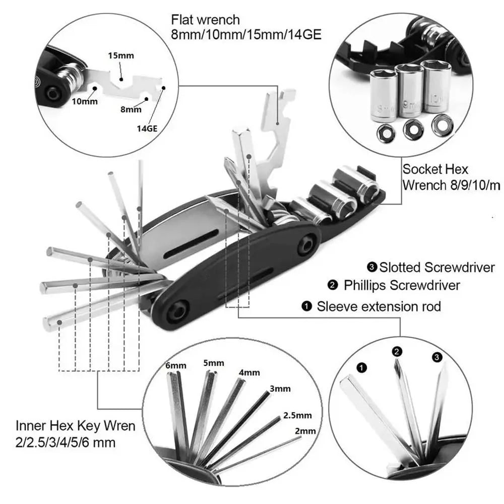 16 in 1 Portable Bicycle Repair Tools Kit Hex Wrench Nut Tire Screwdriver Motorcycle Bicycle Repair Tools Imagen secundaria del producto