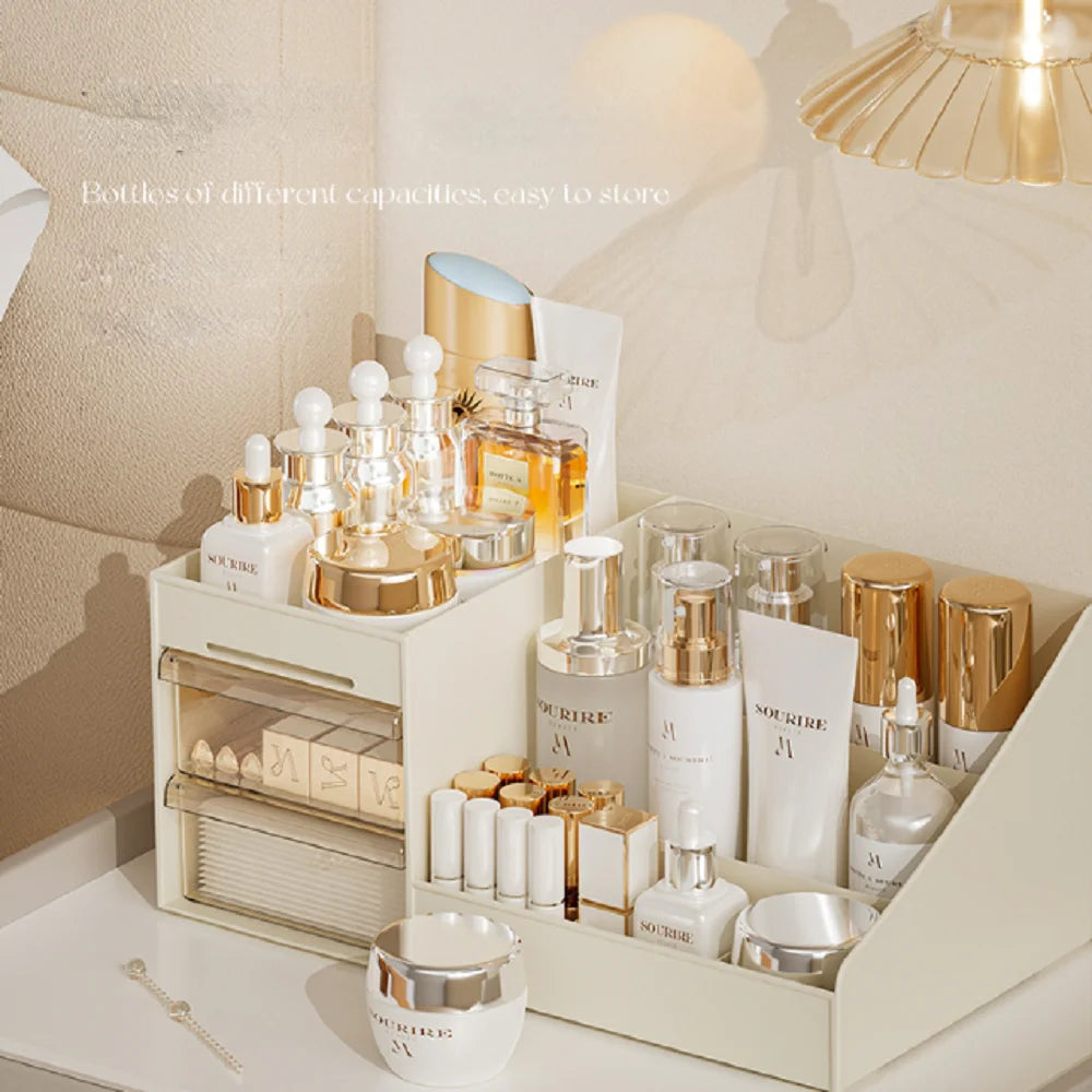 Transparent Drawer Style Makeup Box Dormitory Organizer Plastic Cosmetics Skincare Dressing Table Desktop Storage Box Imagen principal del producto