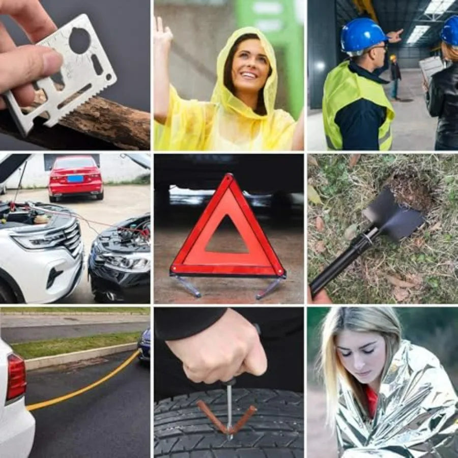 Roadside Emergency Car Kit for Vehicles 95 Pieces Durable Automotive Tools with Red Storage Case Comprehensive Safety Gear for