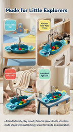 Children Play Kitchen Set with Simulated Dishwasher Sink Hand Basin Electric Circulating Water Toy for Boys Girls Kids Role Play