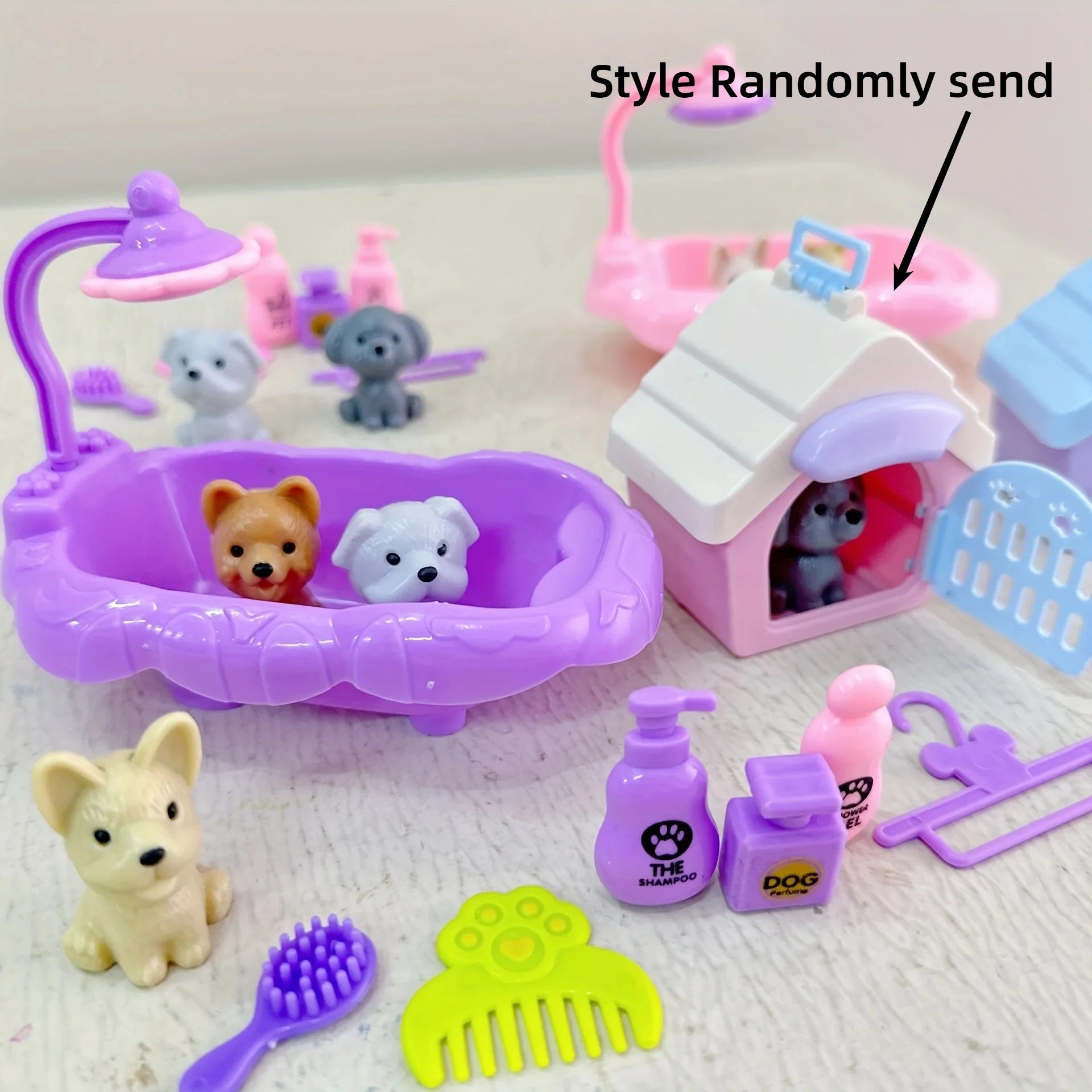 Cute Dog Pet Basket Family Toys Dog Doll Set Cage Toys Scene Playing Toys Christmas Decoration Thanksgiving Gifts color randomly Image principale du produit