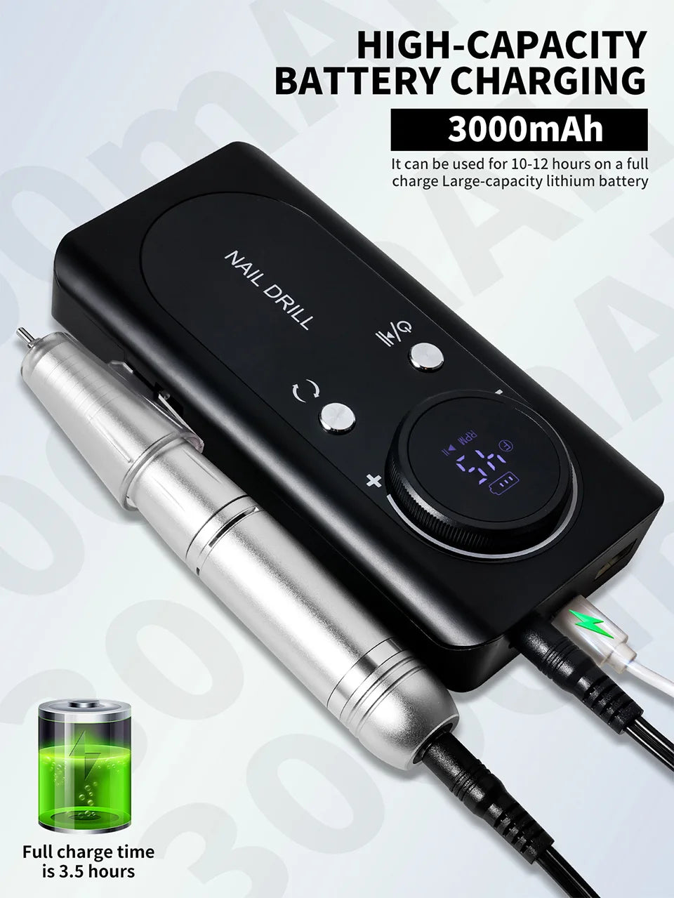 45000RPM Electric Nail Drill File Rechargeable Electric Nail Polishing Machine for Acrylic Gel Dip Powder Manicure Pedicure Tool