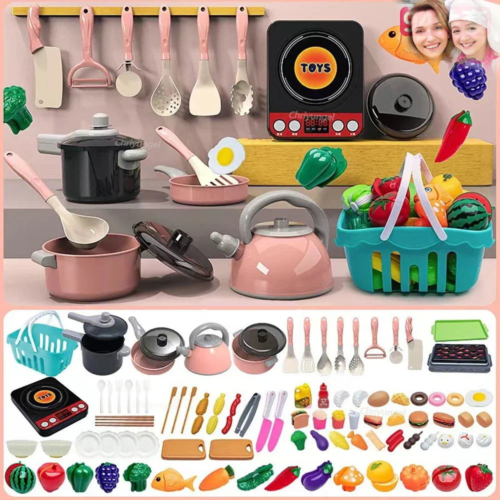 Kids Kitchen Toys Set 92/69/59 PCS Play Kitchen Accessories Kit with Play Pots Pretend Food Cooking Toy Toddler Girls Boy Gift Imagem principal do produto