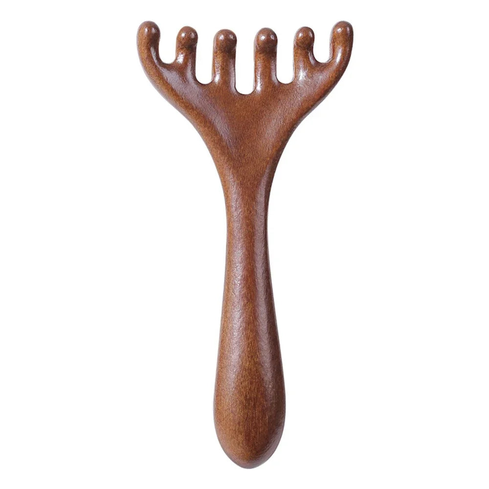 Natural Golden Sandalwood Five-Claw Scalp Massager Gua Sha Tool Back Scratcher Spa Handheld Meridian Massage Comb Hair Care