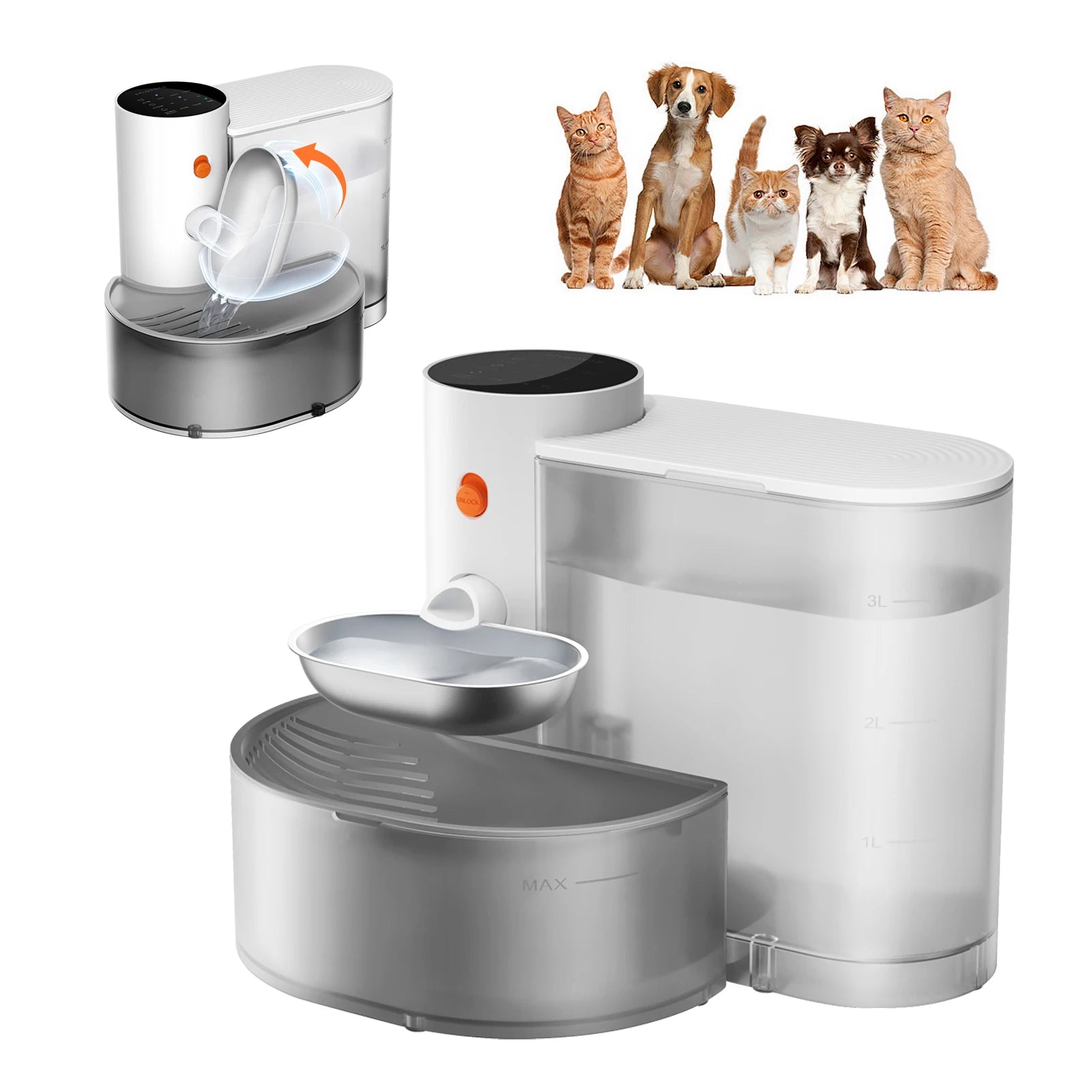 New Stainless Steel Bowl Pet Intelligent Pouring Water Dispenser Automatically Purifies The Wireless Drinking Bowl For Cats Imagem principal do produto