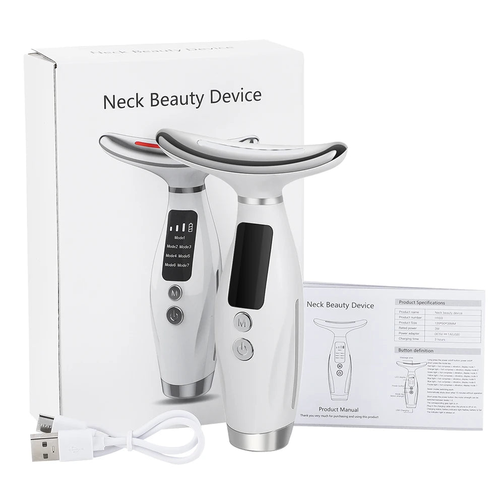 7 Colors LED Lights Face Neck Beauty Device Vibration Massage Improve Neck Lines Home Use Face Lifting Machine Image secondaire du produit