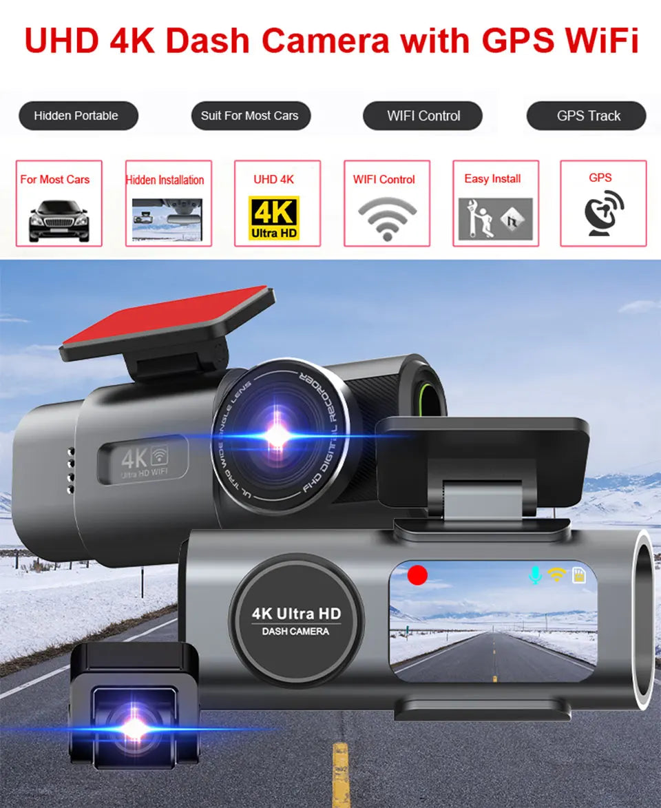 Dash Cam 4K UHD Recording Car Camera DVR Night Vision Video Recorder Built-In Wi-Fi Support GPS 24H Parking Imagen secundaria del producto