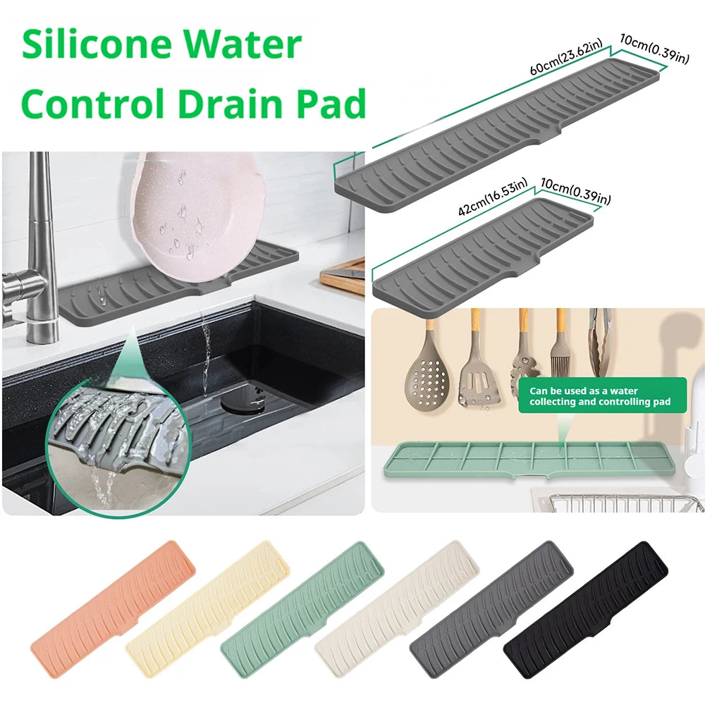Kitchen Faucet Silicone Mat Bathroom Anti-Slip Sink Drain Mat, Slope Diversion Drainage Mat, Tableware Drying Protection Mat Imagem principal do produto