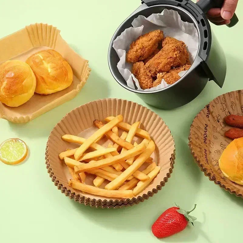 1/100PCS Air Fryer Disposable Paper Square Round Baking Paper Barbecue Plate NonStick Mat Kitchen Oven Oil Absorbing Paper Tool
