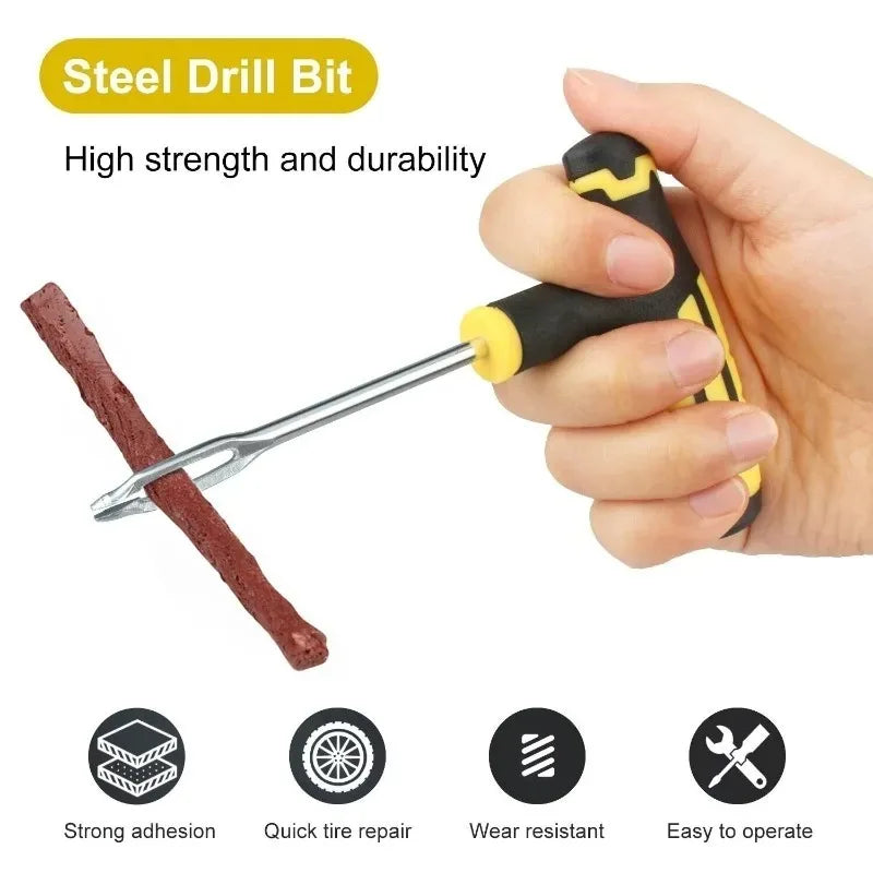 Auto Tire Repair Kit - Puncture Plug Tools, Tyre Puncture Emergency Kit for Universal Tires, with Stirring Glue Repair Tool