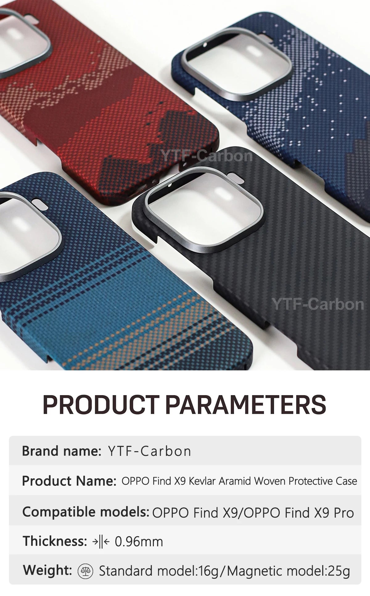 YTF-Carbon For Oppo X9 Pro Aramid Carbon Fiber Cover For Magsafe Find X9/X9s pro/X9 Ultra Cover Mobile Phone Accessories