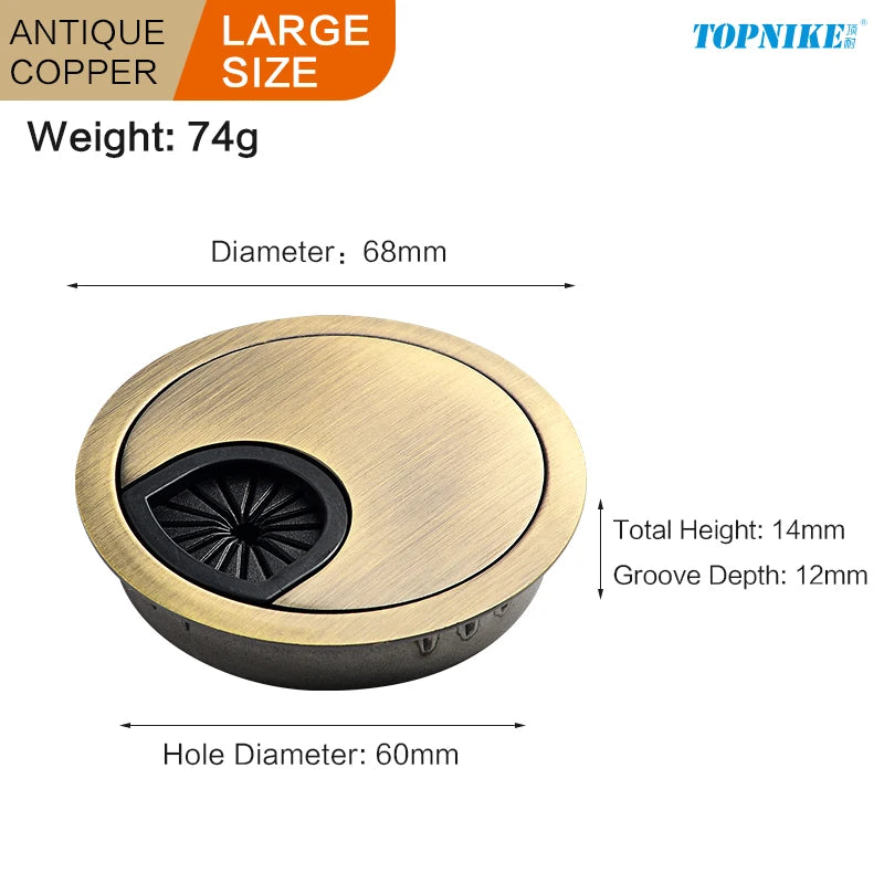 50/53/60mm Office Table Wire Hole Covers Computer Desk round metal decoration box Furniture Hardware Fittings