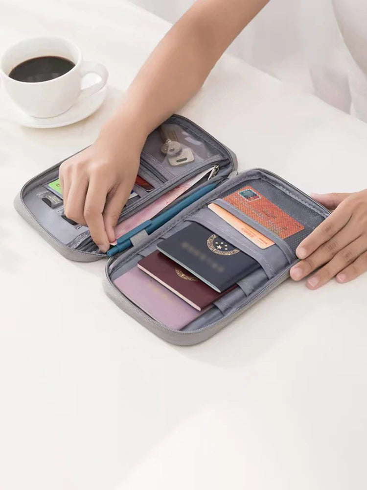 Travel Document Organizer - Waterproof Passport Holder with RFID Blocking, Multi-Card Slots & Zipper Pocket for Airplane/Train