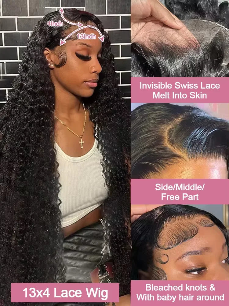 Burmese Raw 250% Density 30 inch 13x6 HD Lace Front Human Hair Wigs Deep Wave 13x4 Frontal Wigs Women Curly Glueless Closure Wig