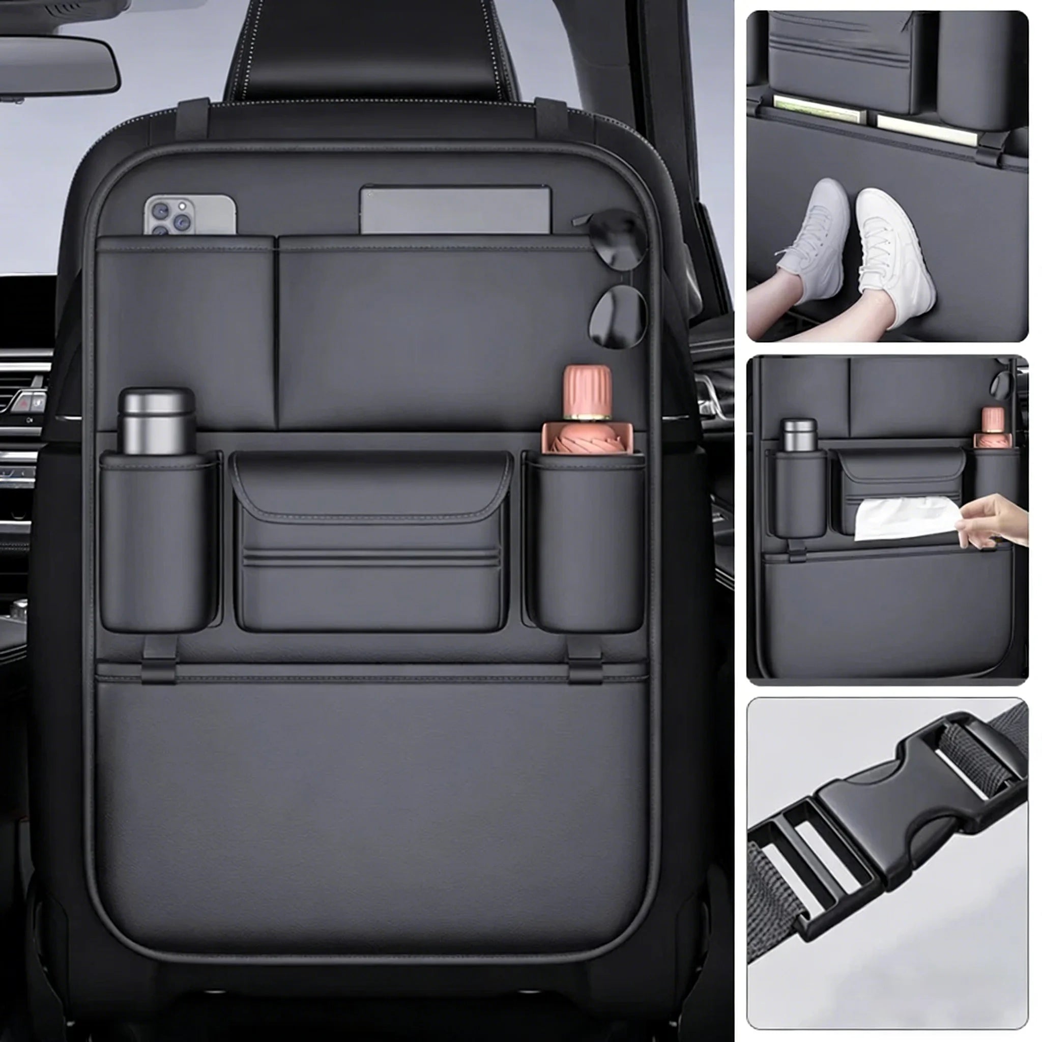 6-Pocket Car Seat Back Storage Bag Wear-Resistant Car Backseat Organizer Tissue/Cup Holder Waterproof Anti-Kick Pad Imagen principal del producto