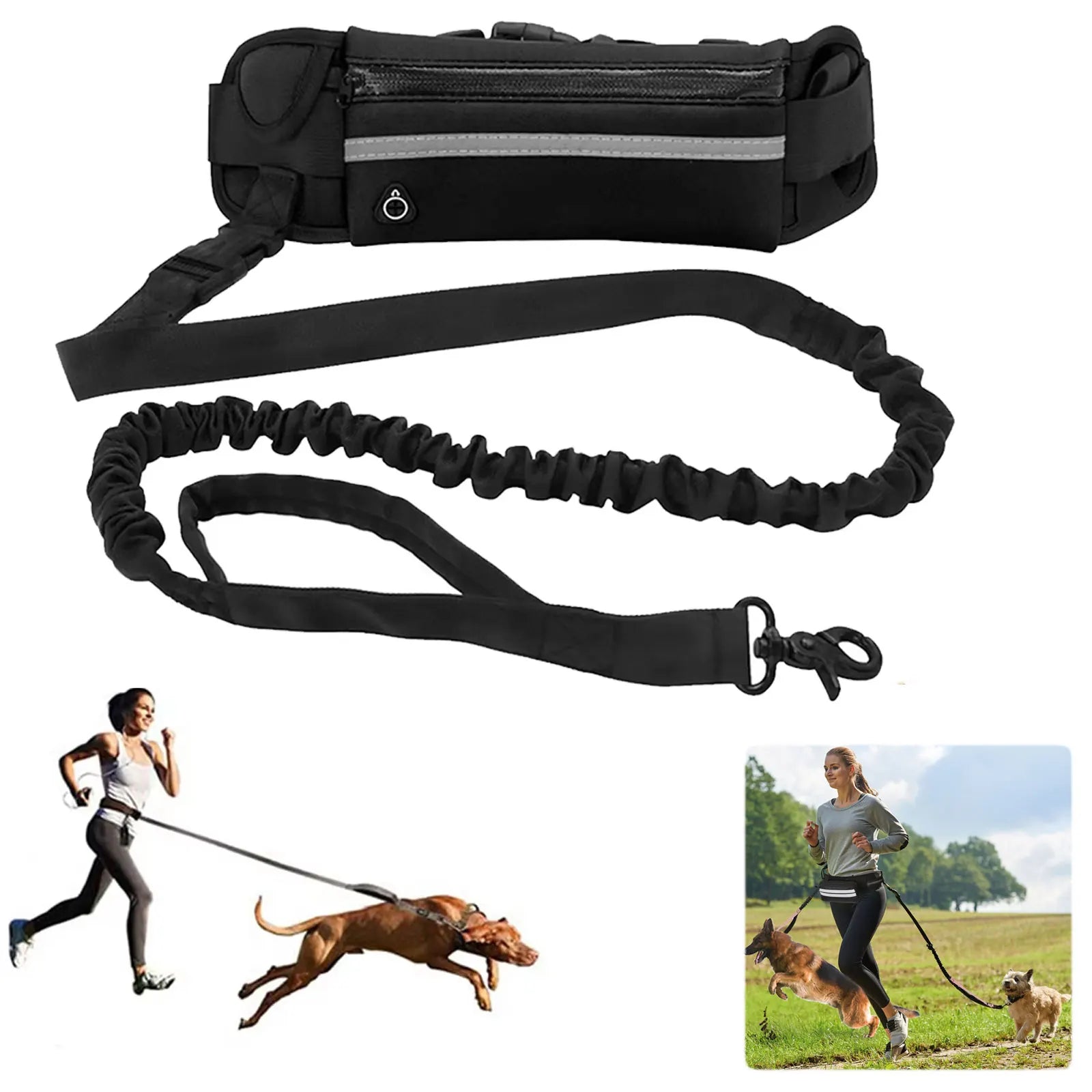 Hands Free Dog Leash Reflective Leash with Waist Bag Retractable Elastic Belt Dog Traction Rope for Running Walking Pet Products Main image