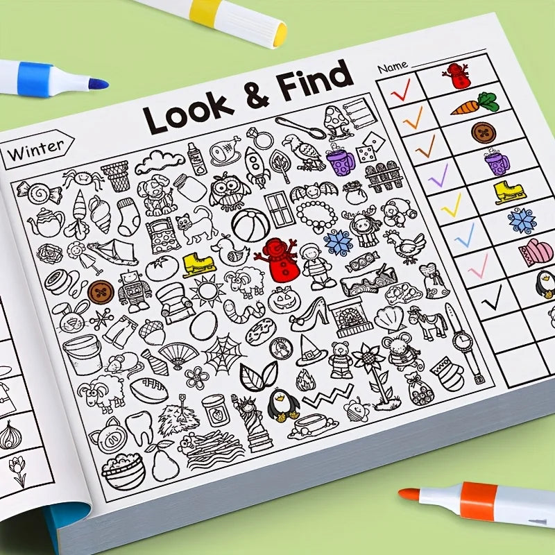 Kids Hidden Object Coloring Book with Find & Color 32 Pages - Interactive Seek & Color Activity Workbook for &, School, Home Image principale du produit