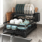 Stainless Steel Dish Drying Rack Adjustable Kitchen Plates Organizer with Drainboard Over Sink Plate Drainer Storage Organizer