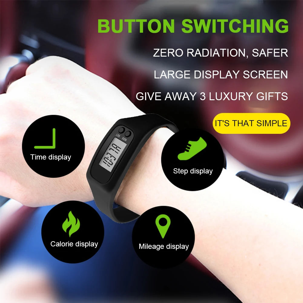 LED Pedometer Bracelet Wrist Calorie Counter 12/24H Time Display Walking Running Pedometer Fitness Watch for Outdoor Sports