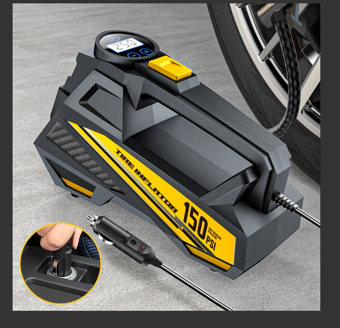 Corded Portable Car Air Pump Upgraded 12V 150PSI Electric Tire Inflator Pump Motorcycle Bike Ball LED Light Car Air Compressor Imagen principal del producto
