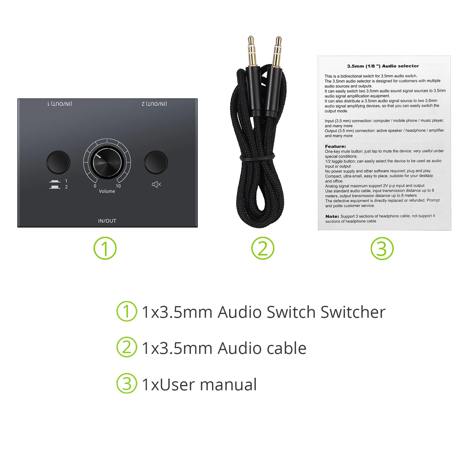 4 Way/2 Way 3.5mm Stereo Audio Switcher Bi-Directional Audio Switch Splitter Box 2 In 1 Out 4 In 1 Out with Mute Button