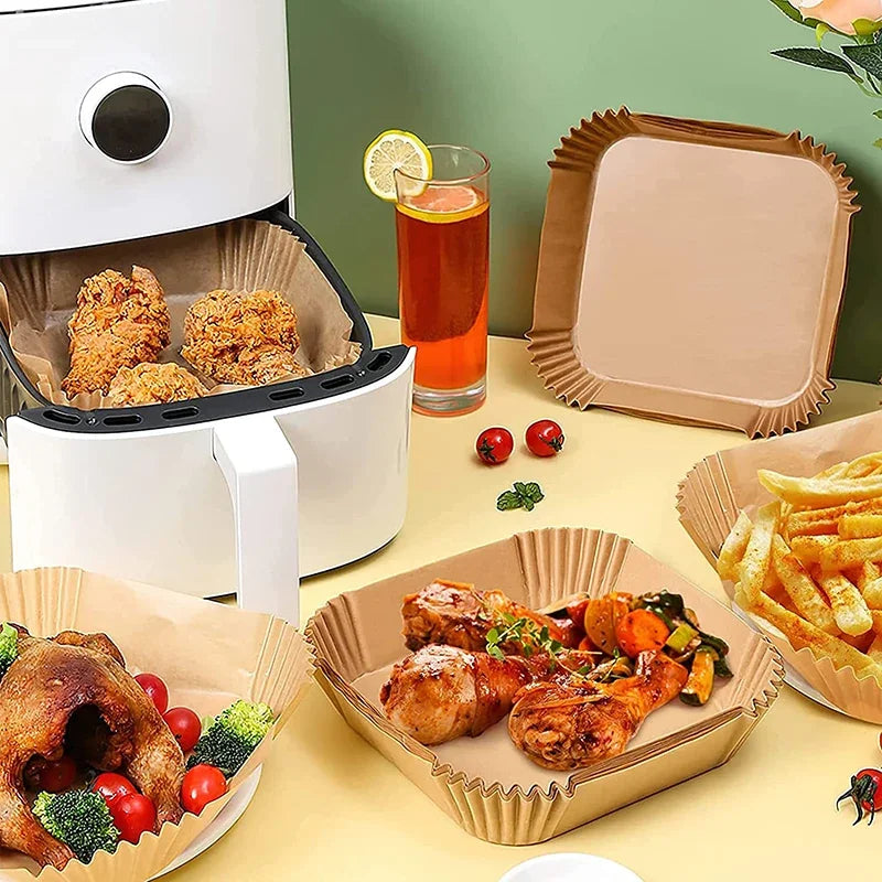 1/100PCS Air Fryer Disposable Paper Square Round Baking Paper Barbecue Plate NonStick Mat Kitchen Oven Oil Absorbing Paper Tool