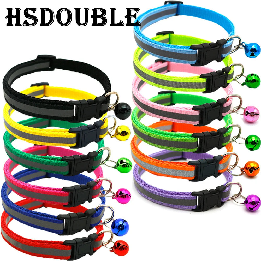 2Pcs/Pack 12 Colors Reflective Adjustable Cats And Small Dogs Collars With Bells Pet Supplies Imagem secundária do produto