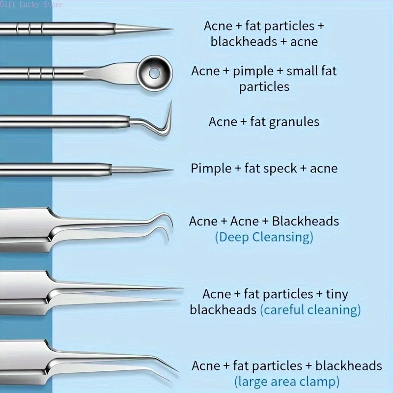 8pcs Professional Skin Care Tools Stainless Steel Pimple Extractors & Needles - for Blackhead Removal, Acne Treatment Imagem secundária do produto
