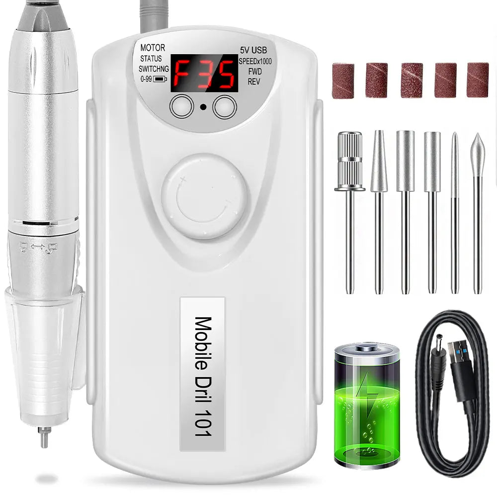 35000RPM Nail Drill Machine for Nails Rechargeable Manicure Low Noise Professional Electric Nail Drill Motor Polishe Sander Tool