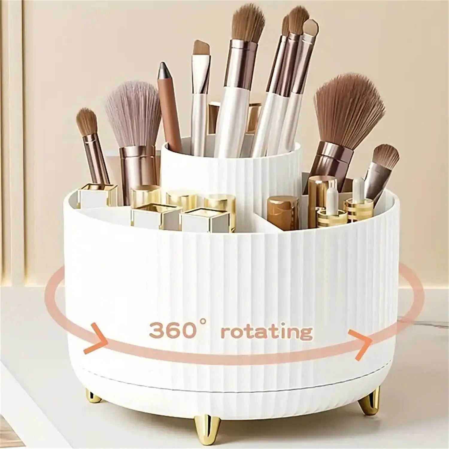360° Rotating Makeup Organizer - 1pc Plastic Cosmetic Storage with 5 Compartments - Multi-Functional Holder for Brushes Imagen principal del producto
