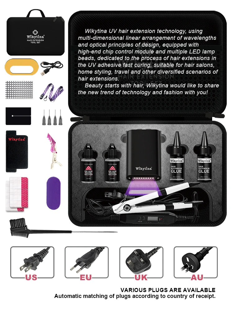 2025 Original V UV Light Hair Extension Kit Complete Set with Long-Lasting UV Glue and  Remover Machine - Salon Styling Tools