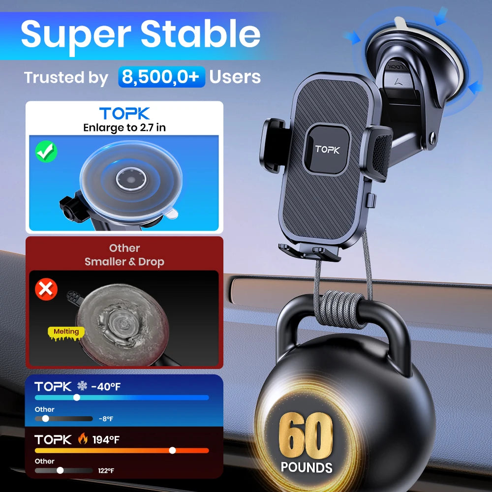 TOPK Car Phone Holder Air Vent Suction Cup Mount for iPhone Xiaomi Samsung Auto Mobile Support GPS Stand Dashboard Bracket