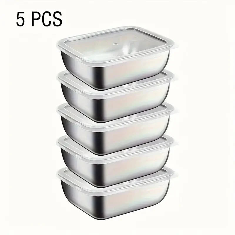 5pcs Stainless Steel Food Storage Stackable Meal Prep Boxes for Kitchen Fridge Lunch Ideal for Meal Prep Travel Kitchen Storage Secondary image