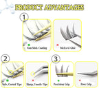 Anti-Stick Applicator No Glue Eyelashes Non Stick Coated Stainless Steel Tweezer Glue-free Eyelashes Beginner-Friendly tools
